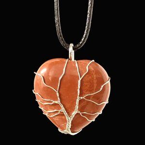 Red Jasper Heart Shaped Natural Gemstone Tree Of Life Wire Wrap Pendant